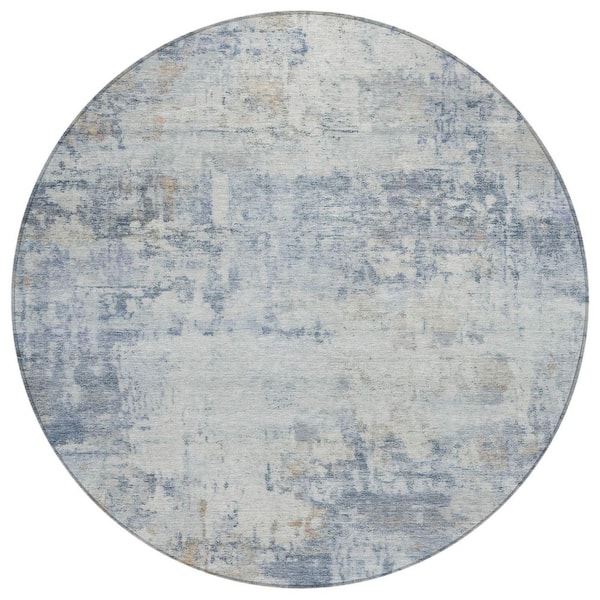 Chantille Machine Washable Indoor/Outdoor Abstract ACN2371 Sky 8 ft. x 8 ft. Round Rug