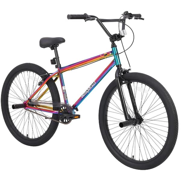 Colorful 26 in. Unisex Carbon Steel Frame Freestyle Kids Bike with Double Disc Brakes, Single Speed