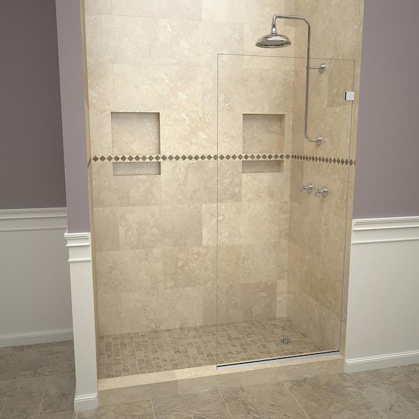 Redi Screen 2000V Series 30 in. W x 76 in. H Semi-Frameless Fixed Shower Door in Polished Chrome Without Handle