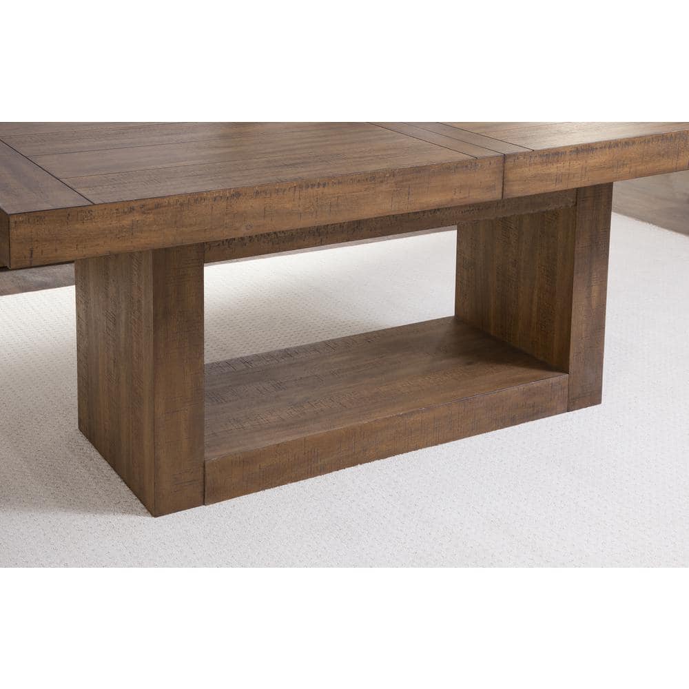 Caramel Wood 7-Piece Trestle Dining Set with Beige Upholstered Chairs