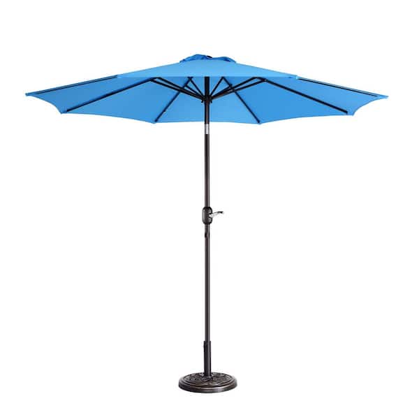 Pure Garden 9 ft. Aluminum Market Patio Umbrella with Auto Tilt, Hand Crank Lift in Blue