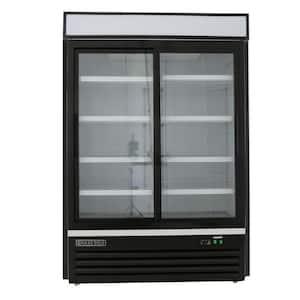 54 in. 48 cu. ft. Double Glass Door Merchandiser Refrigerator, Sliding Door, in Black