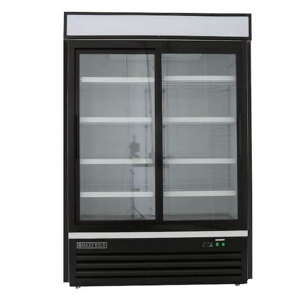 Maxx Cold 54 in. 48 cu. ft. Double Glass Door Merchandiser Refrigerator, Sliding Door, in Black