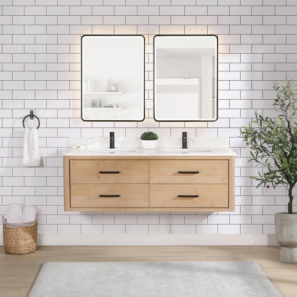 Cristo 60 in. W x 22 in. D x 20.6 in. H Double Sink Bath Vanity in Fir Wood Brown with White Quartz Stone Top price history on PriceWatchPro