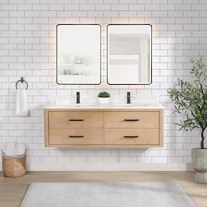 Cristo 60 in. W x 22 in. D x 20.6 in. H Double Sink Bath Vanity in Fir Wood Brown with White Quartz Stone Top