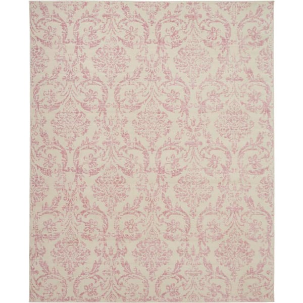 Nourison Jubilant Ivory/Pink 7 ft. x 10 ft. Damask Transitional Area Rug