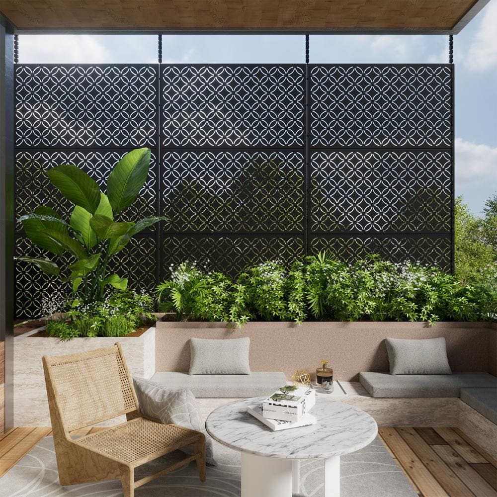 72 in. Galvanized Metal Outdoor Privacy Screens Garden Outdoor Fence Palace in Black price history on PriceWatchPro