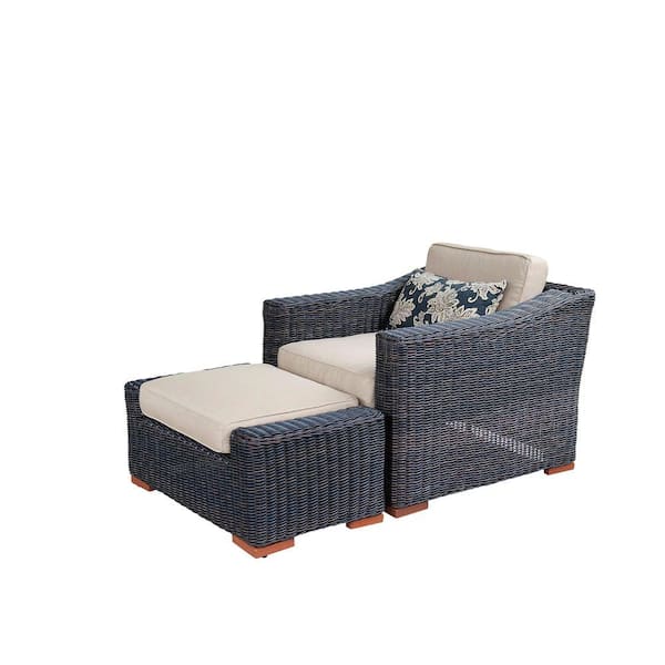 RST Brands Resort Weathered Grey Patio Club Chair and Ottoman Set with Heather Beige Cushions