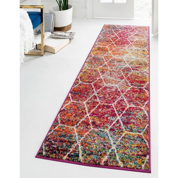 Trellis Frieze Collection Area Rug - Geometric (2 ft.  x 11 ft. Runner Multi/Ivory)