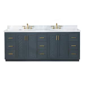 Gazsi 84 in.W x 22 in.D x 34 in.H Bath Vanity in Classic Blue with Grain White Composite Stone Top