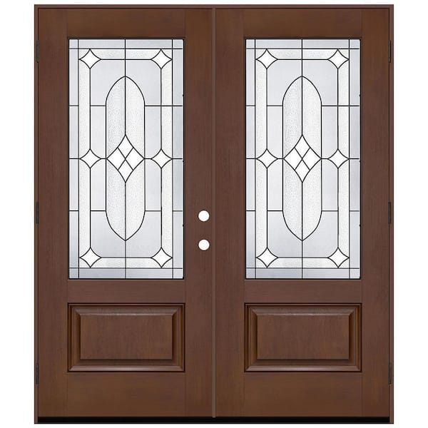 Regency 72 in. x 80 in. 3/4L Axis Glass RHOS Chestnut Stain Fiberglass Double Prehung Front Door with 4-9/16 Jamb