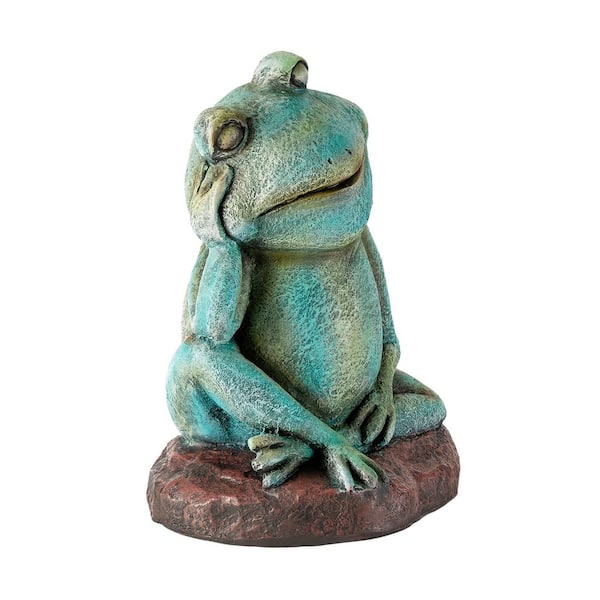 15 in. Tall Indoor/Outdoor Thinking Frog Garden Statue Decoration, Green