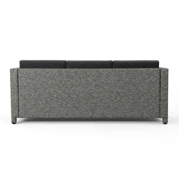 Noble House - Puerta Mixed Black Wicker Outdoor Patio Sofa with Dark Gray Cushions