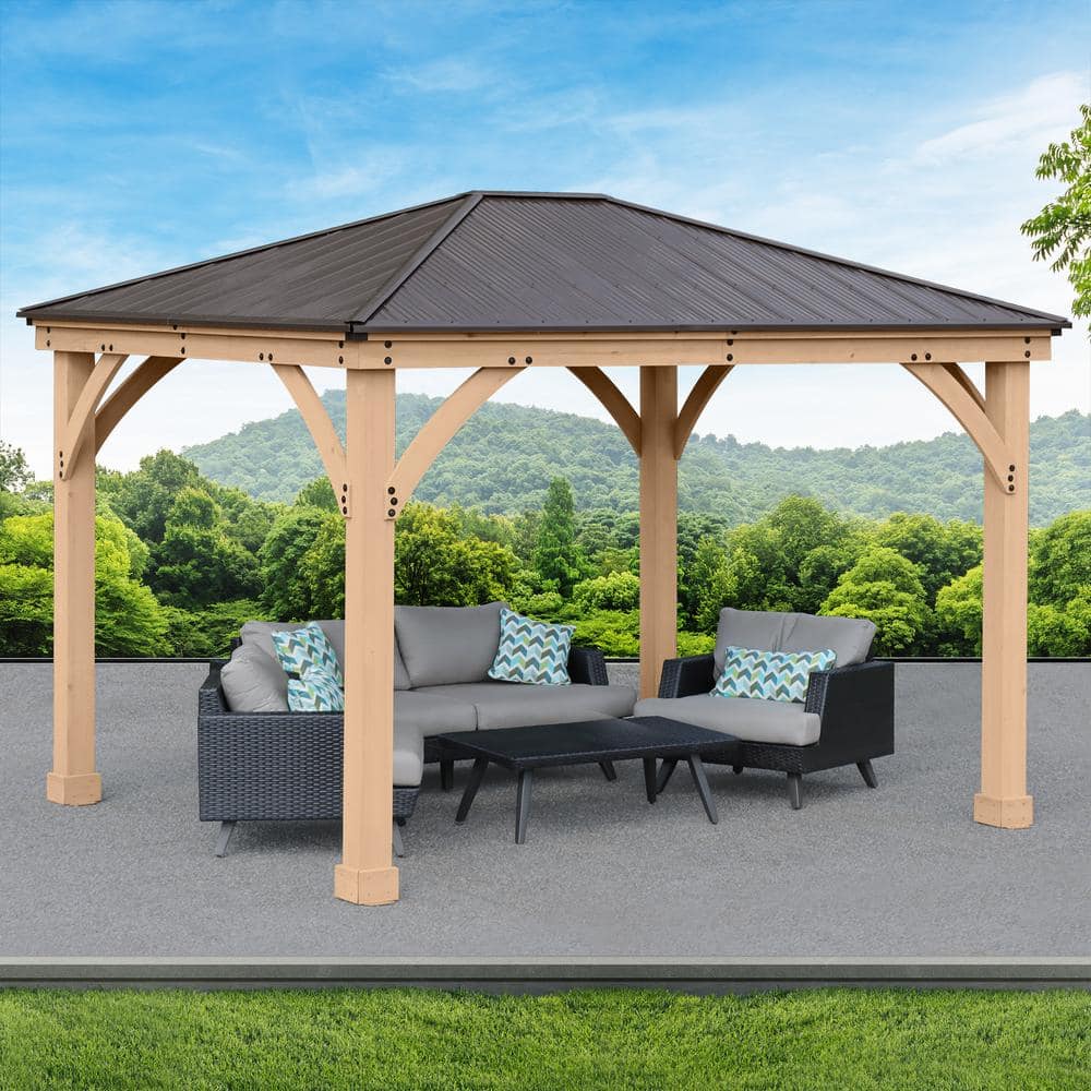 Meridian 10x12 Cedar Gazebo with Brown Aluminum Roof