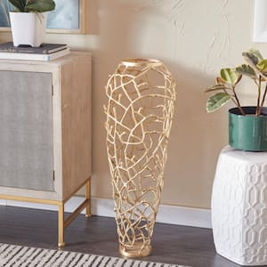 33 in. Gold Aluminum Metal Coral Decorative Vase