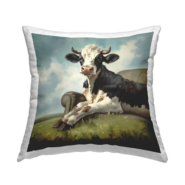 Stupell Industries Couch Cow Comfort Green Print Polyester 18 in. x 18 in. Throw Pillow