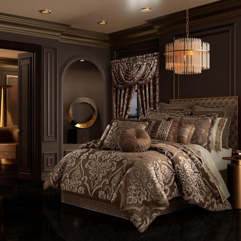 Copper and Beige Damask Square Decorative Throw Pillow