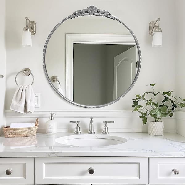 LuxHomez 32 in. W x 30 in. H Vintage Antique Silver Round
