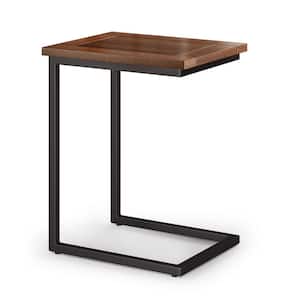 Skyler Solid Mango Wood and Metal 16 in. Wide Rectangle Wide C Side Table in Dark Cognac Brown, Fully Assembled