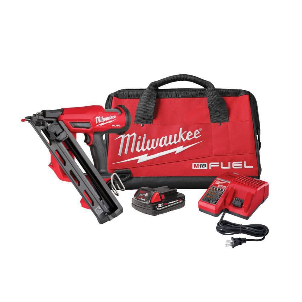Milwaukee M18 FUEL 18-Volt Lithium-Ion Brushless Cordless Gen II 15-Gauge  Angled Finish Nailer Kit with 2.0Ah Battery and Charger 2839-21CT The  Home Depot