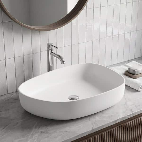 VIGO Peony Modern White Matte Stone 20 in. L x 15 in. W x 5 in. H