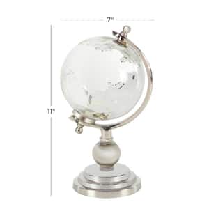 11 in. Silver Aluminum Decorative Globe with Tiered Base