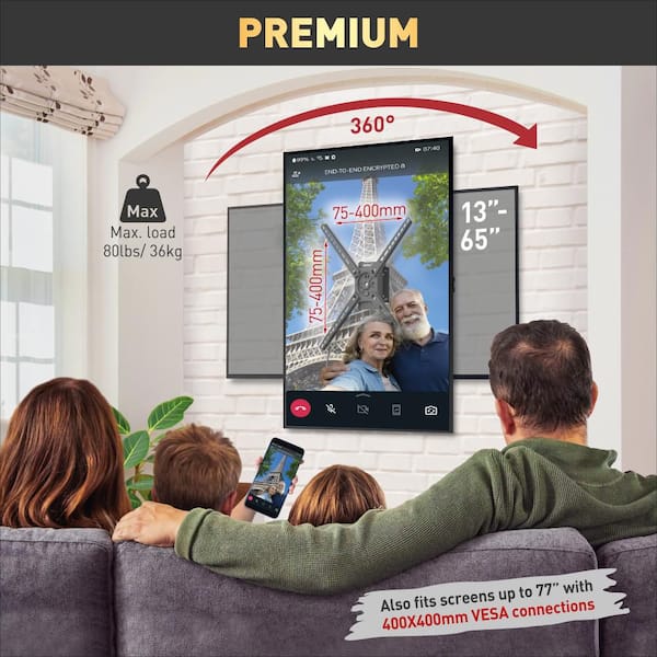 Barkan Landscape-Portrait Rotation 13-65 in. TV Wall Moun Holds Up to 80 lbs. Auto Lock Patented Vertical and Horizontal