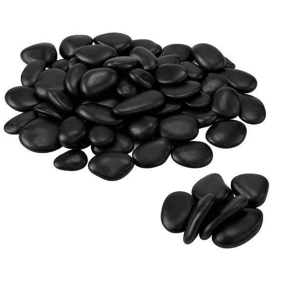 3.2 in. x 2.7 in. x 2.5 in. Round Polished Black Pebbles Decorative Stones Bagged Gravel Landscaping 15-Pieces