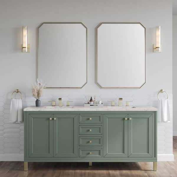 James Martin Vanities Chicago 72.0 in. W x 23.5 in. D x 33.76 in. H Double Bath Vanity in Smokey Celadon with Eternal Jasmine Pearl Quartz Top