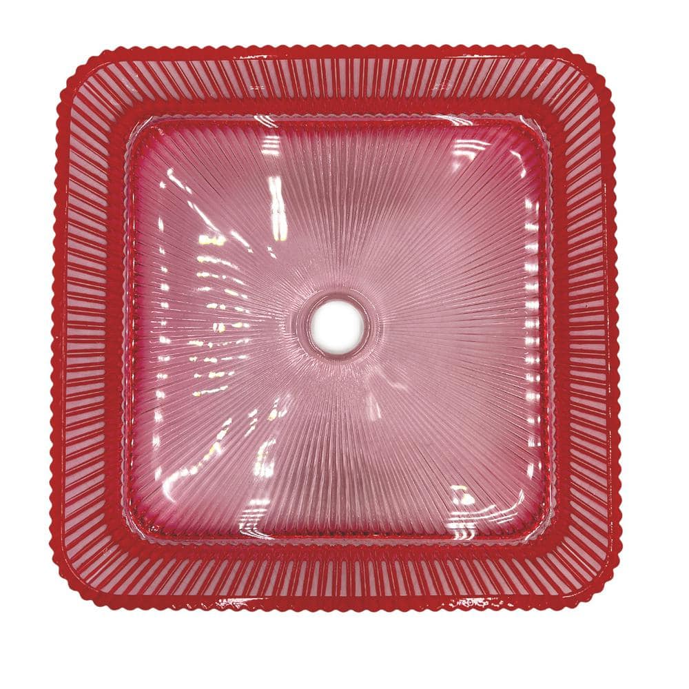 15" Red Rose Ribbed Glass Square Vessel Sink