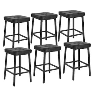 Bar Stools Set of 6, Black PU Upholstered Breakfast Stools, Bar Chairs, 24-Inch Height Industrial Metal Dining Chairs