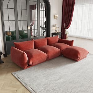 103.93 in. Straight Arm 4-Piece L Shaped Chenille Modular Free Combination Sectional Sofa with Ottoman in Orange