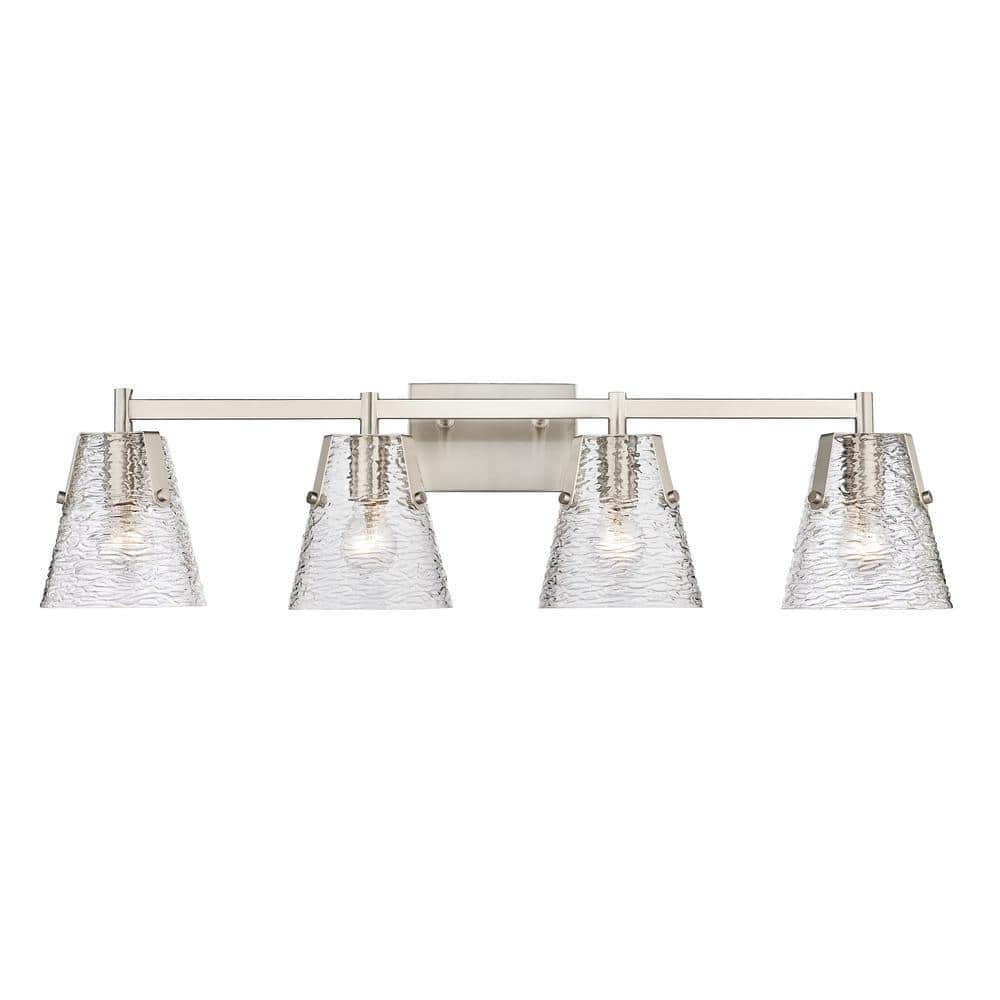 Analia 36 in. 4 Light Brushed Nickel Vanity Light with Clear Ribbed Glass S