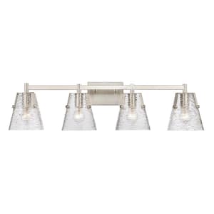 Analia 36 in. 4 Light Brushed Nickel Vanity Light with Clear Ribbed Glass Shade with No Bulbs Included