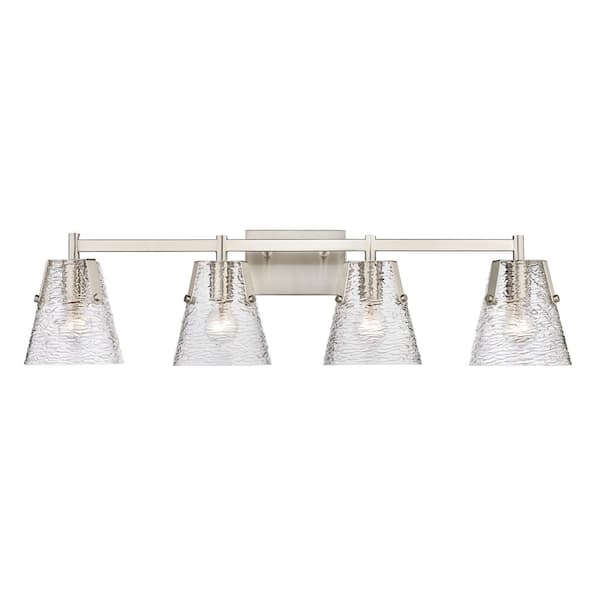 Unbranded Analia 36 in. 4 Light Brushed Nickel Vanity Light with Clear Ribbed Glass Shade with No Bulbs Included