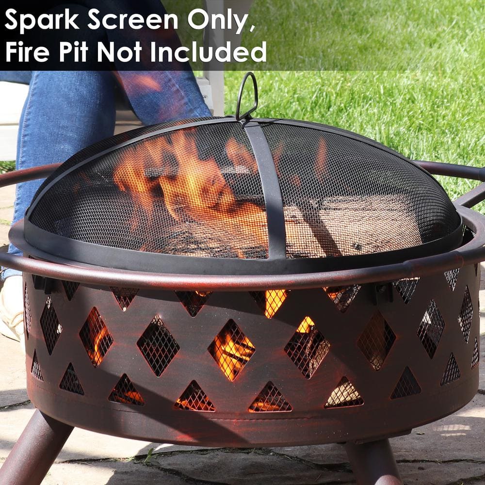 Heavy-Duty Black Steel Mesh Round Fire Pit Spark Screen