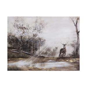 "A Deer's Path" Unframed Mixed Media Animals Wall Art 47 in. x 35 in .