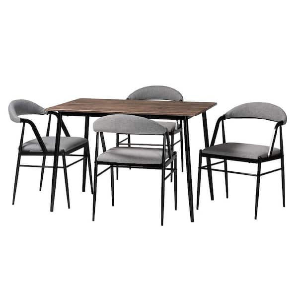 Baxton Studio Orrin 5-Piece Grey and Dark Brown MDF Wood Top Dining Set
