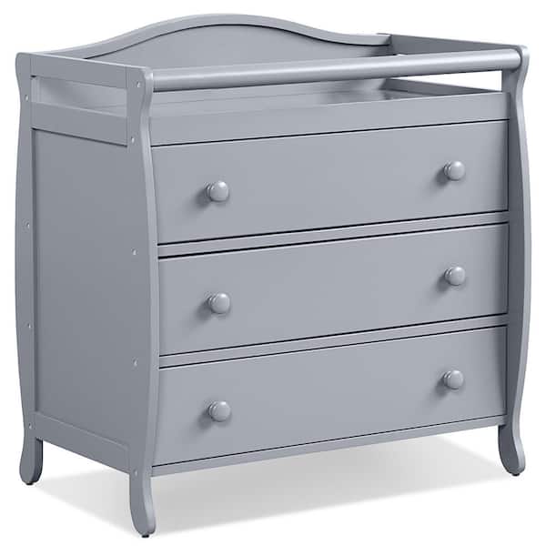 Grey 3 Drawer Baby Changing Table Infant Diaper Changing Station w/Safety Belt