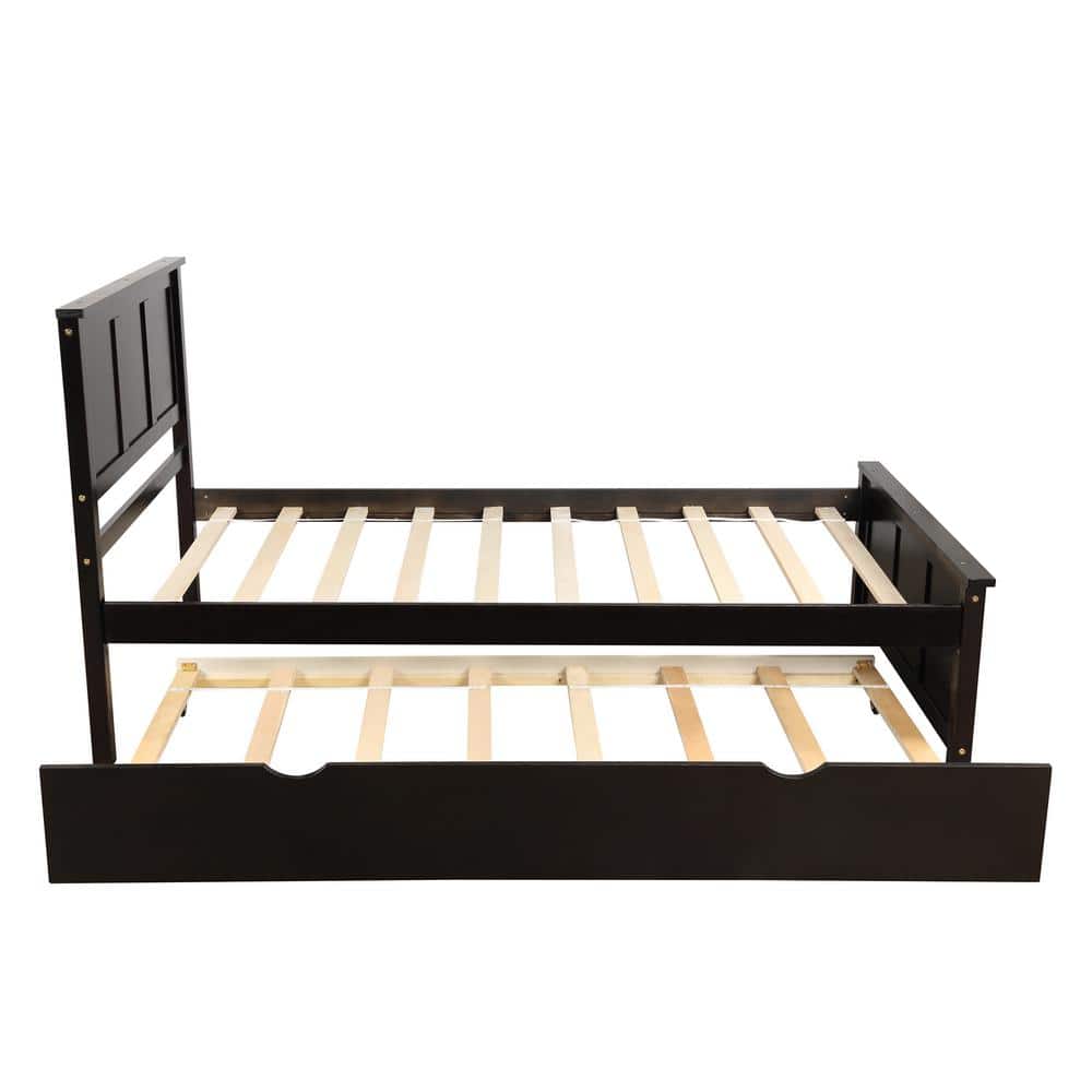 Utopia 4niture Kairo 76 in. Brown Platform Bed with Twin Size Trundle ...