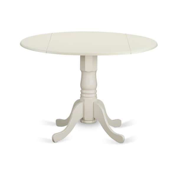 East West Furniture 5-Piece Linen White Finish Solid Wood Top Dining Table with 4 Chairs with Drop Leaf Lattice Back