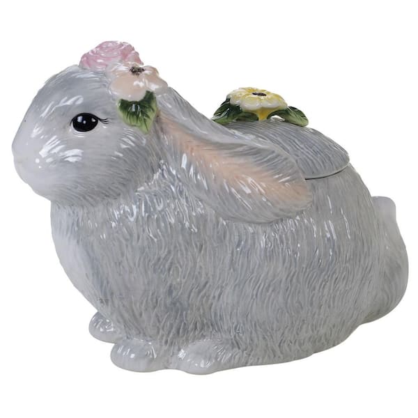 Sweet Bunny 10.5 in. Multicolored Earthenware 3-D Bunny Cookie Jar