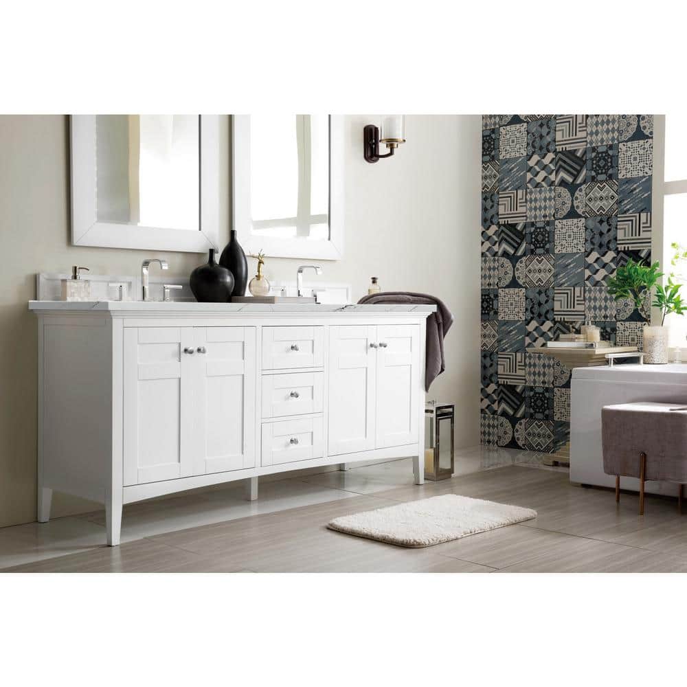Palisades 72.0 in. W x 23.5 in. D x 35.3 in. H Bathroom Vanity in Bright White with Ethereal Noctis Quartz Top price history on PriceWatchPro