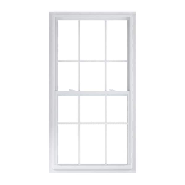 American Craftsman 35.375 in. x 71.25 in. 50 Series LowE SC Argon Glass Single Hung White Vinyl Fin Window with Grids, Screen Incl