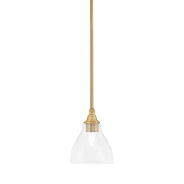 Unbranded Sparta 100-Watt 1-Light New Age Brass Shaded Pendant Light Mini Pendant with Clear Bubble Glass and No Bulb Included
