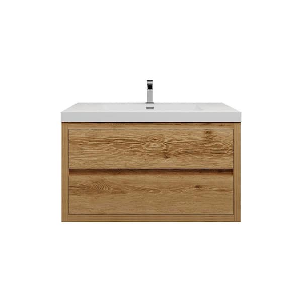 Louis 36 in. W x 20 in. D x 22 in. H Single Sink Floating Bath Vanity in Yellow Wood with White Acrylic Top