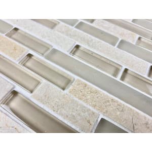 Premium Sugar and Cream Linear Mosaic 12 in. x 12 in. Glass and Marble Stone Wall Tile (11 sq. ft.)