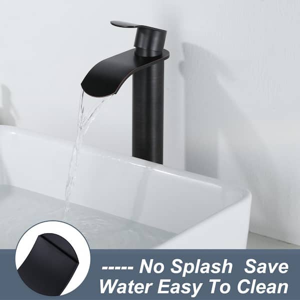 Single Handle Single Hole Stainless Steel Waterfall Bathroom Faucet with Pop Up Drain and Supply Lines in Bronze