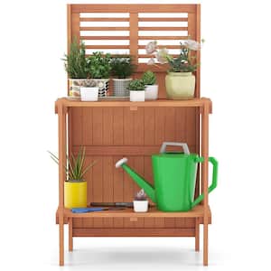 44 in. x 26.5 in. W x 13.5 in. D Outdoor Natural Wood Potting Bench Garden Table with 2-Tier Open Storage Shelf