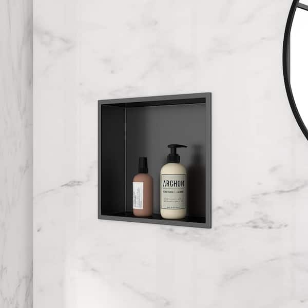 Sarlai 14 in. W x 4 in. H x 12 in. D Stainless Steel Shower Niche Set of 1 Piece in Matte Black Single Shelf Organizer Storage